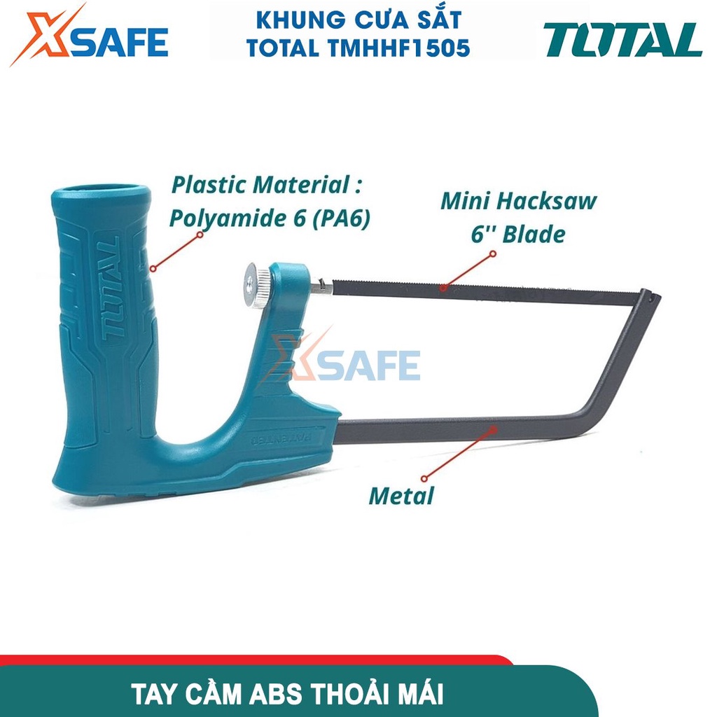 Khung cưa sắt mini TOTAL TMHHF1505, kích thước 150mm, tay cầm nhựa ABS thoải mái - chính hãng