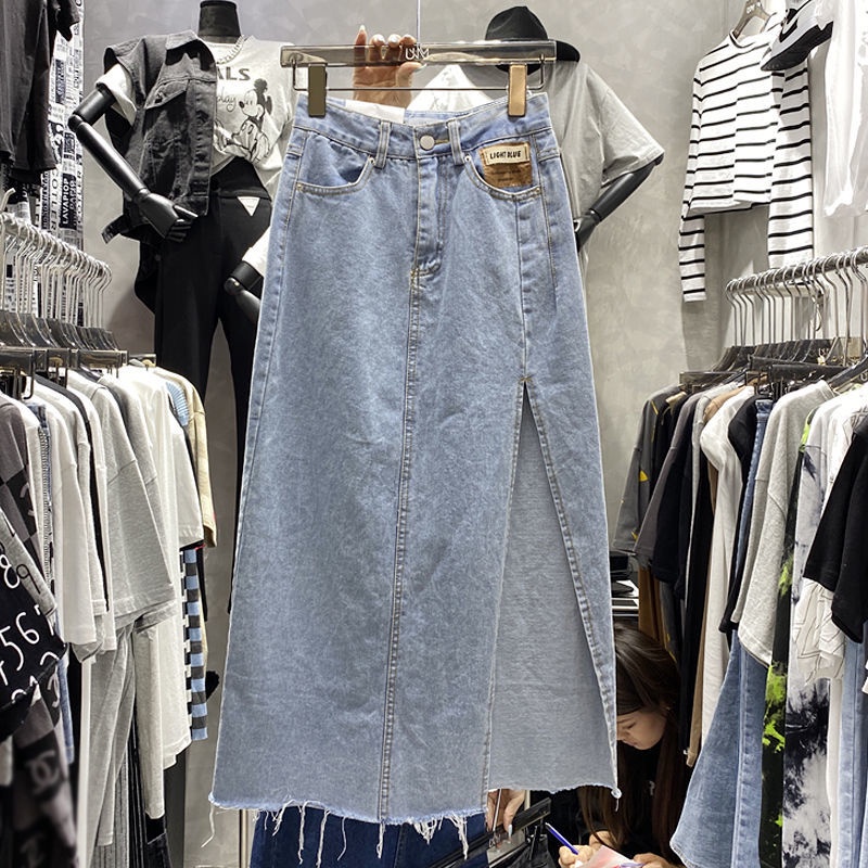 Jiashucheng Influencer Plus Size Chân Váy Denim Xẻ Tà Bên Hông Lưng Cao Vừa Nhỏ Phong Cách Mới 2021