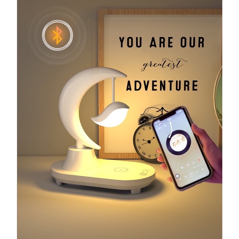Đèn ngủ để bàn đa năng kết hợp sạc pin không dây, nghe nhạc bằng bluetooth có 8 màu sắc
