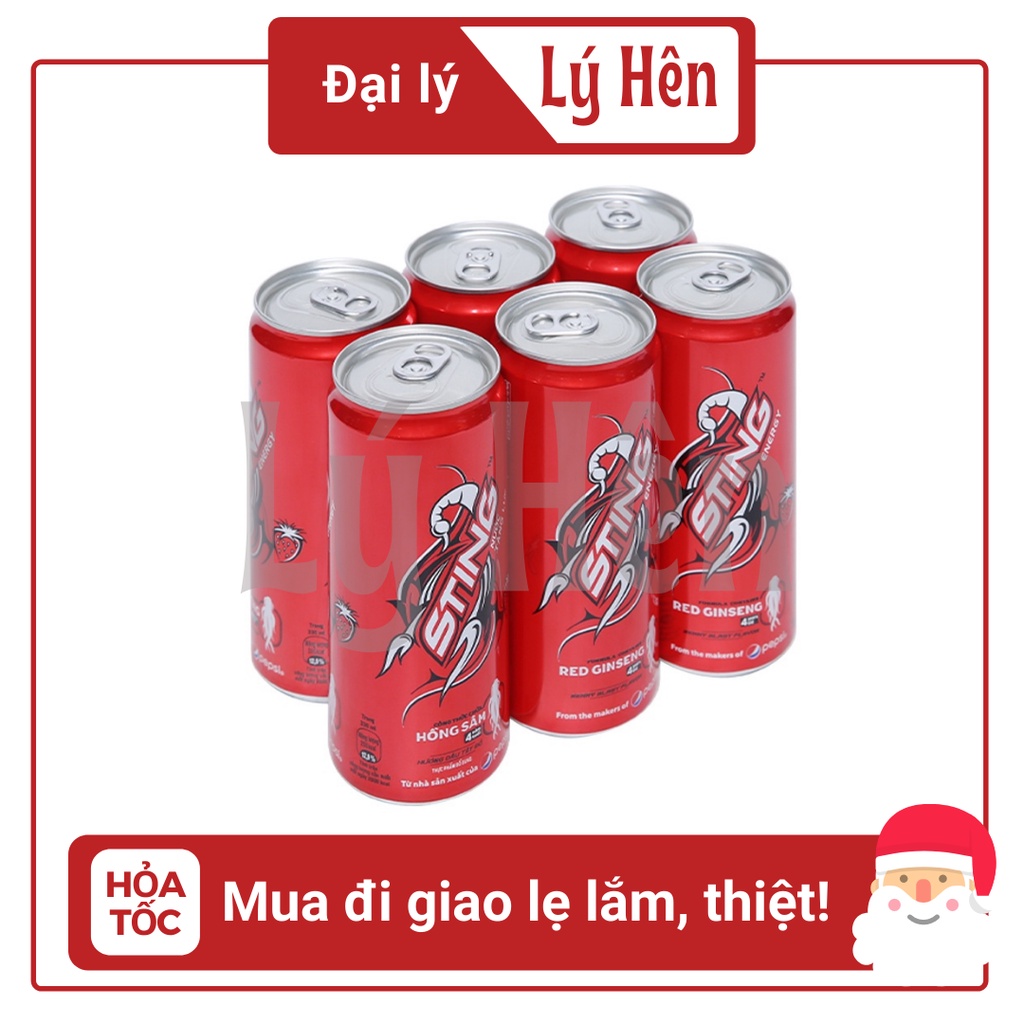 Lốc 6 Lon Nước Uống Tăng Lực Sting Dâu Tây Đỏ - Gold Rush Energy Drink Lon 330ml Date Luôn Mới