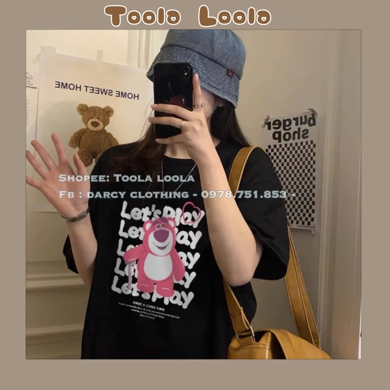 áo thun 3158 cotton khô ✨ FREESHIP ✨ chú gấu hồng Let's play unisex