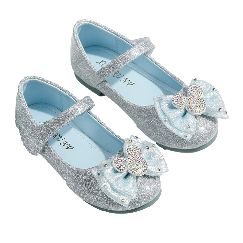 Giày công chúa đế bằng mềm mại đính bông hoa pha lê dễ thương xinh xắn cho bé gái