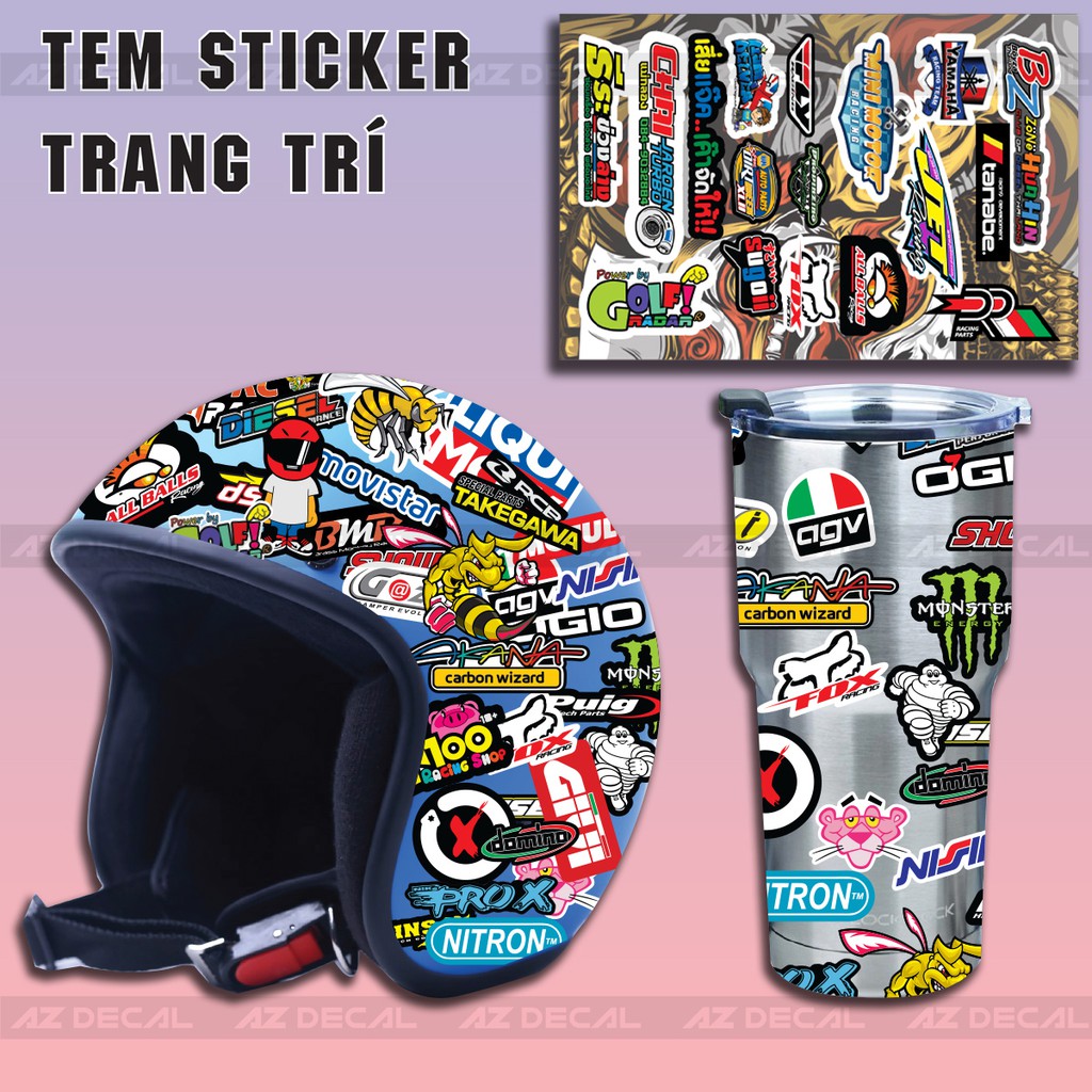 Hình Dán Sticker Chủ Đề Racyng 02 Trang Trí Xe, Mũ Bảo Hiểm, Laptop | Tờ A4