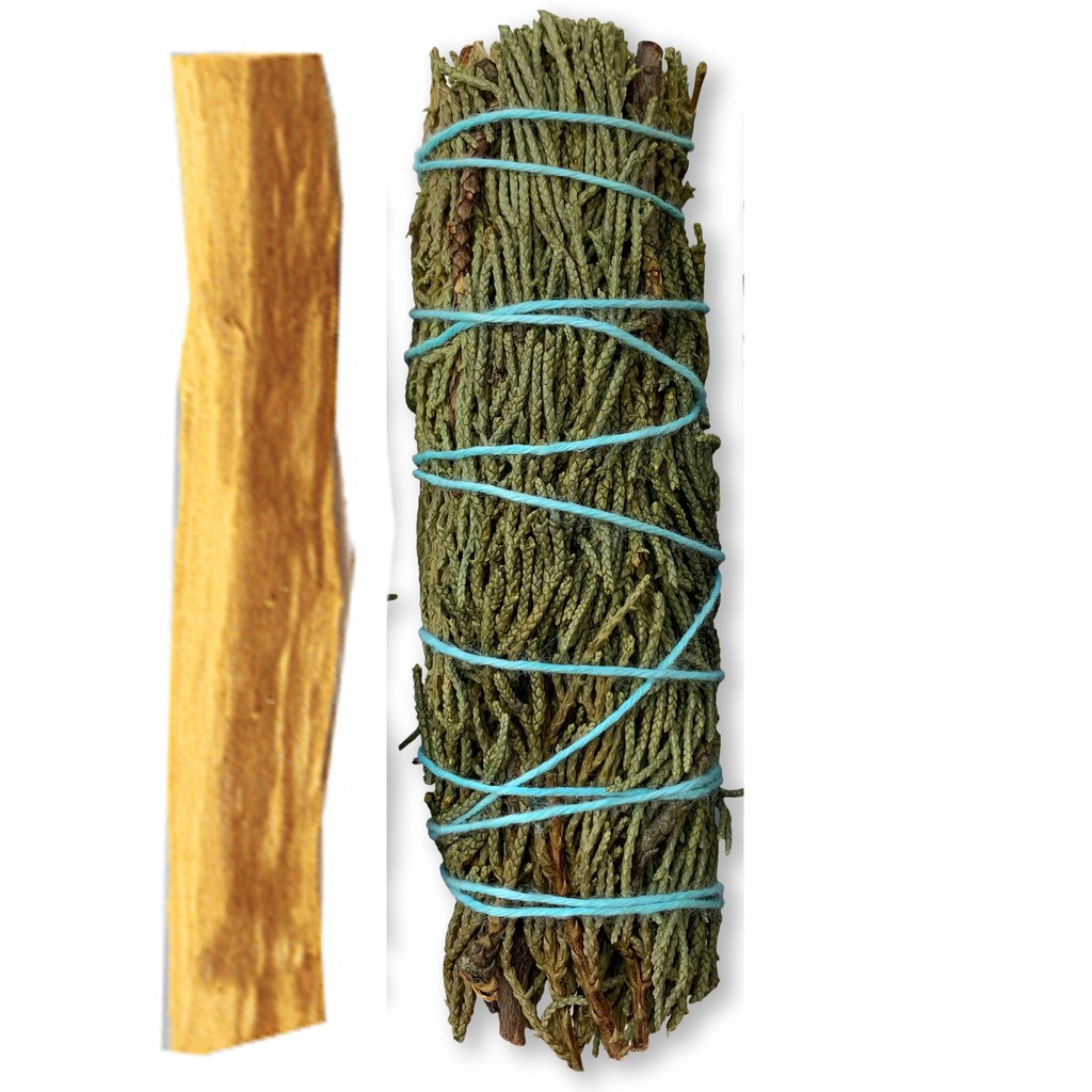 Sét 1 thanh palo santo 10cm và 1 bó bách xù (palo santo and juniper) thảo mộc xông nhà dễ chịu (Combo10)