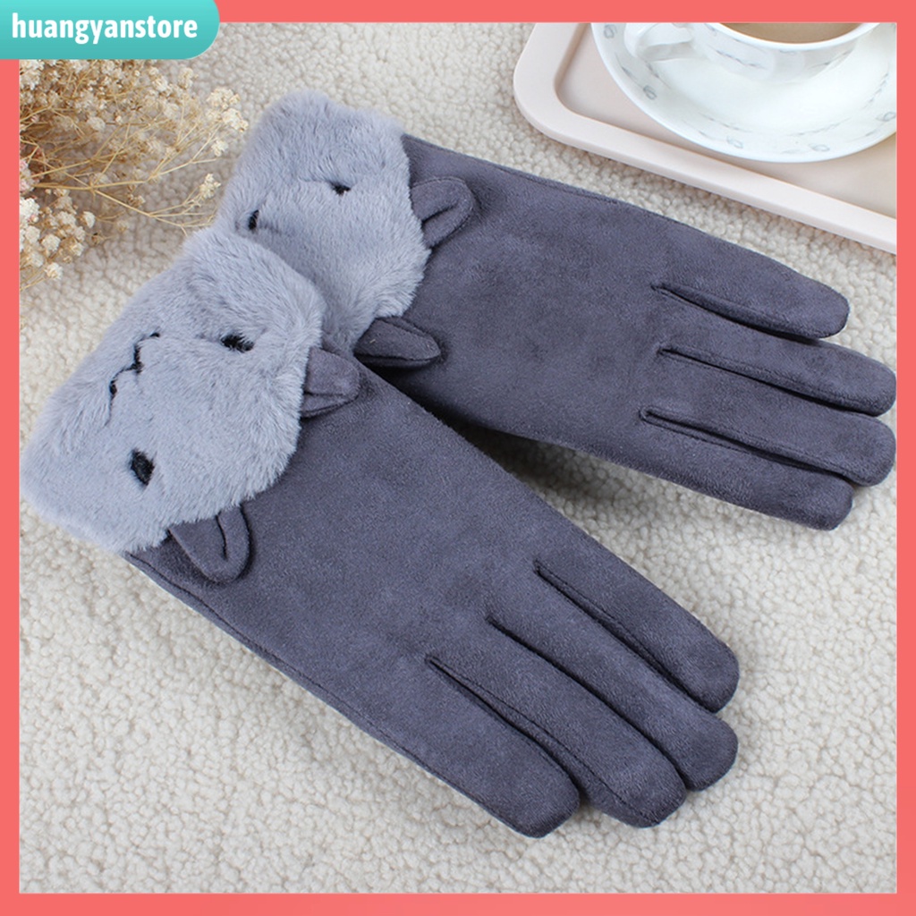 HY| Găng tay da lộn chống gió giữ ấm có thể dùng màn hình cảm ứng cho nữ