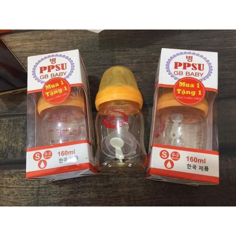 [tặng núm] Bình sữa Gb baby cổ rộngmua1tặng1Bình sữa PPSU GB BABY Hàn Quốc 80ml/160ml/180ml/240ml có tay cầm
