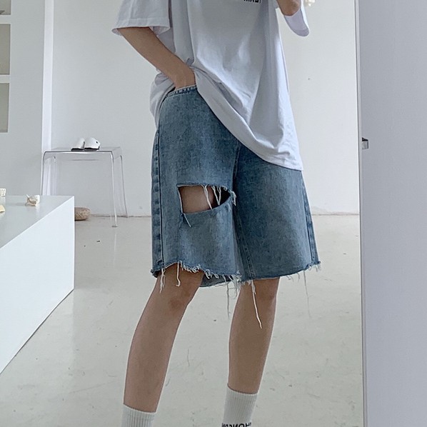 Quần short jean nữ sooc lửng rách gối bigsize QSJ01 unisex ulzzang nam nữ Yinxx MST4R