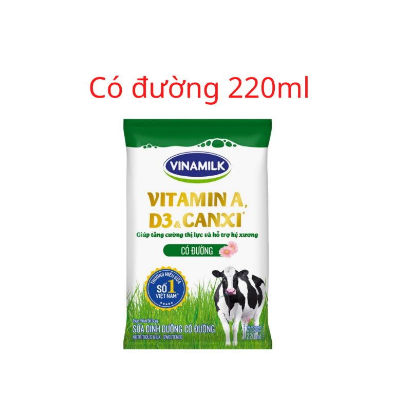 Sữa tươi tiệt trùng vinamilk bịch 220ml đủ vị date mới