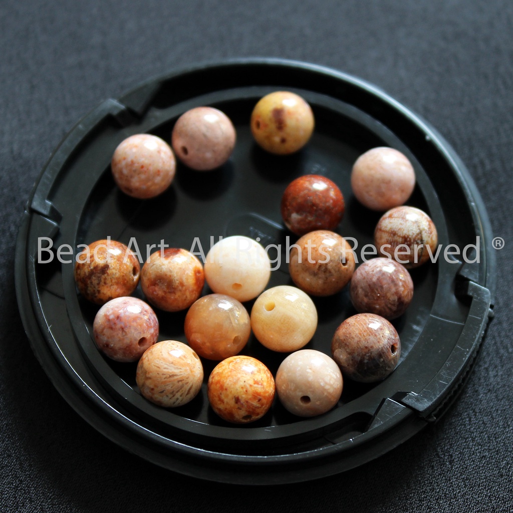 8MM San Hô Hoá Thạch Loại A 8MM, Dạng Tròn, Tông Xám, Phối Vòng Tay Phong Thuỷ, Chuỗi Hạt S50 - Bead Art