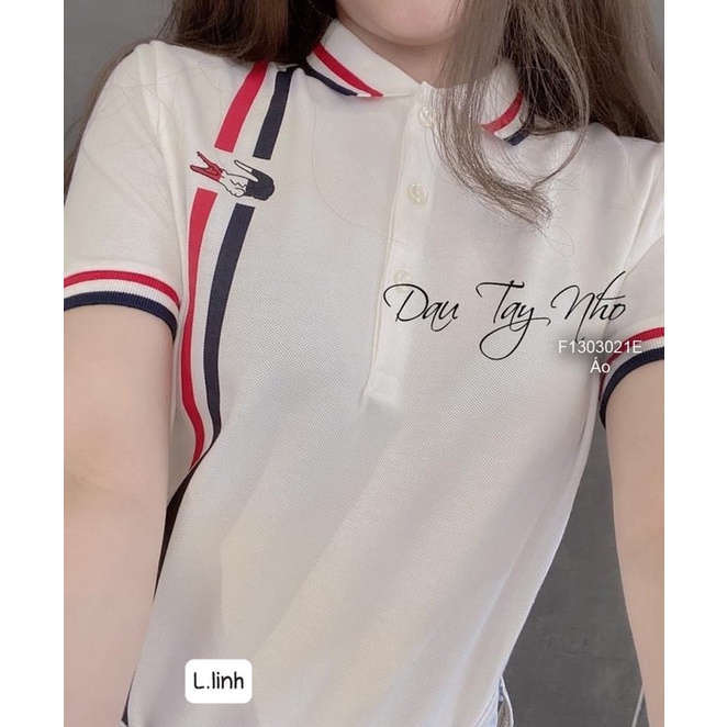 Áo polo trắng viền sọc bên