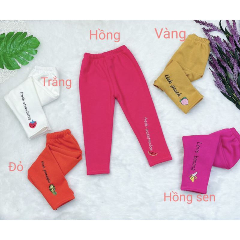 Quần legging lót lông thêu Hoa Quả cho bé 8-18kg