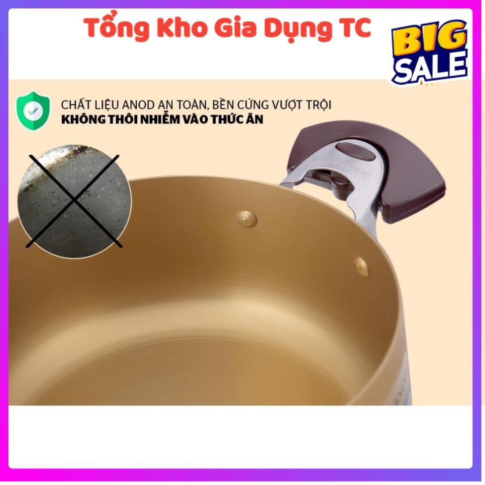 [ Size 16-20-24cm màu vàng] Bộ nồi Anod Sunhouse SH6634 chất liệu nhôm dùng bếp gas bếp hồng ngoại