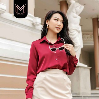 Áo sơ mi lụa màu đỏ - mixmix - hàng thiết kế - hình thật