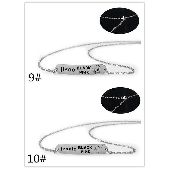 Vòng tay inox màu hồng phối mặt dây chuyền khắc tên nhóm nhạc blackpink