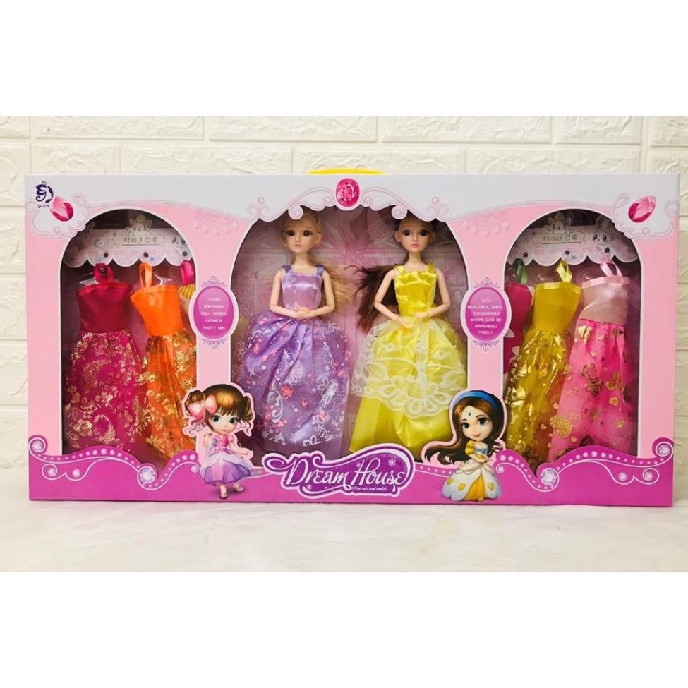 HỘP 2 BÚP BÊ BARBIE VÀ BỘ SƯU TẬP VÁY DẠ HỘI