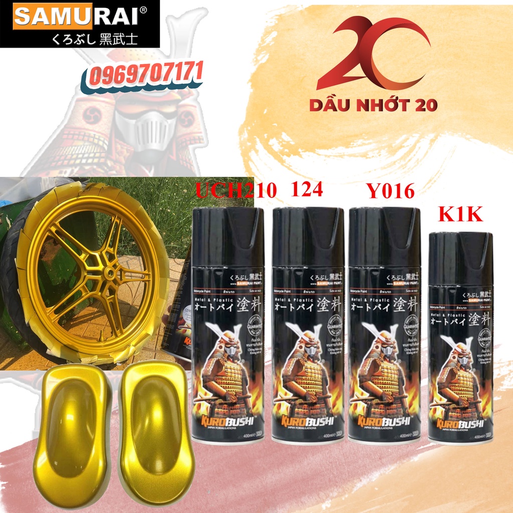 SƠN SAMURAI COMBO SƠN XỊT MÀU VÀNG CANDY Y016 GỒM 4 CHAI - Trạm Xe 1368 dễ dàng sử dụng dành cho mọi dòng xe