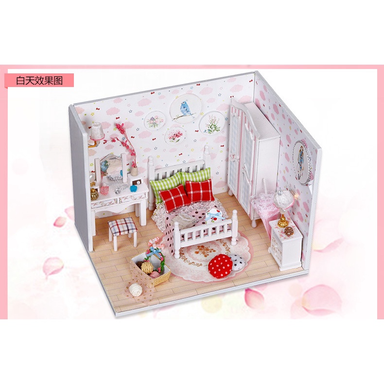 [Hàng mới về] Đồ chơi Mô hình mô phỏng phòng Ngủ Chi tiết có đèn sáng Lung Linh DIY