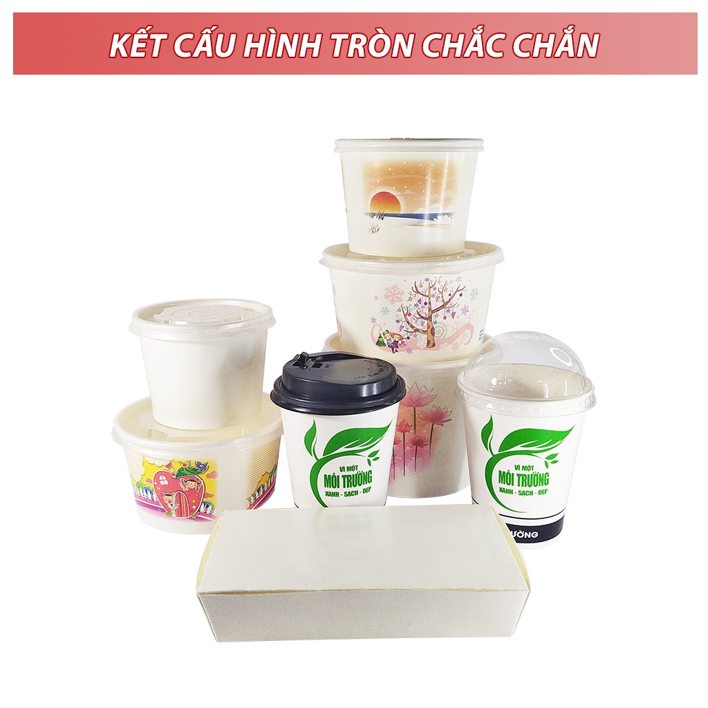 SET 20 Hộp Giấy, Tô Giấy Thực Phẩm FTC 🥗 Chất Liệu Giấy Cao Cấp Dùng 1 Lần Đựng Cháo, Bún, Phở, Đồ Ăn Mang Về