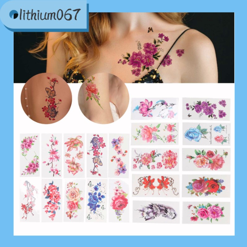 Lithium067 Temporary Tattoos Waterproof Flowers Long Lasting Body Fake Tattoo Stickers for Women Hình xăm dán tạm thời