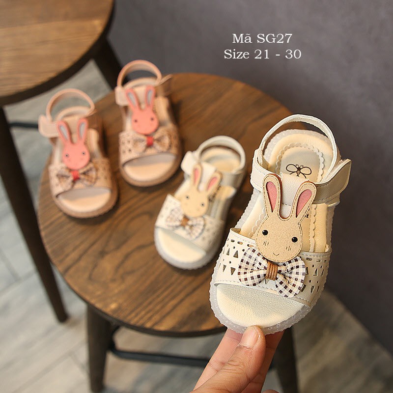 Dép bé gái hình thỏ babyhattieu SG27 đế chống trơn 2 màu hồng trắng dễ thương thiết kế quai hậu sandal bé gái 1 - 5 tuổi