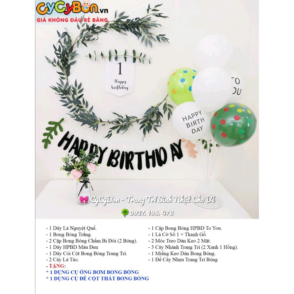 [𝐓𝐚̣̆𝐧𝐠 𝐊𝐞̀𝐦 𝐏𝐡𝐮̣ 𝐊𝐢𝐞̣̂𝐧] SET Trang Trí Sinh Nhật Thôi Nôi 1 Tuổi Cho Bé Handmade Phong Cách Hàn Quốc Đơn Giản-Bóng Xanh