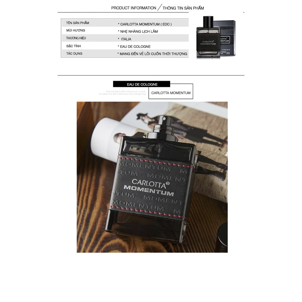 Nước hoa nam cao cấp Cologne CARLOTTA MOMENTUM thươ ng hiệu Ý, mùi hương duy trì lên đến 8h, giúp bạn luôn tự tin và toả | BigBuy360 - bigbuy360.vn