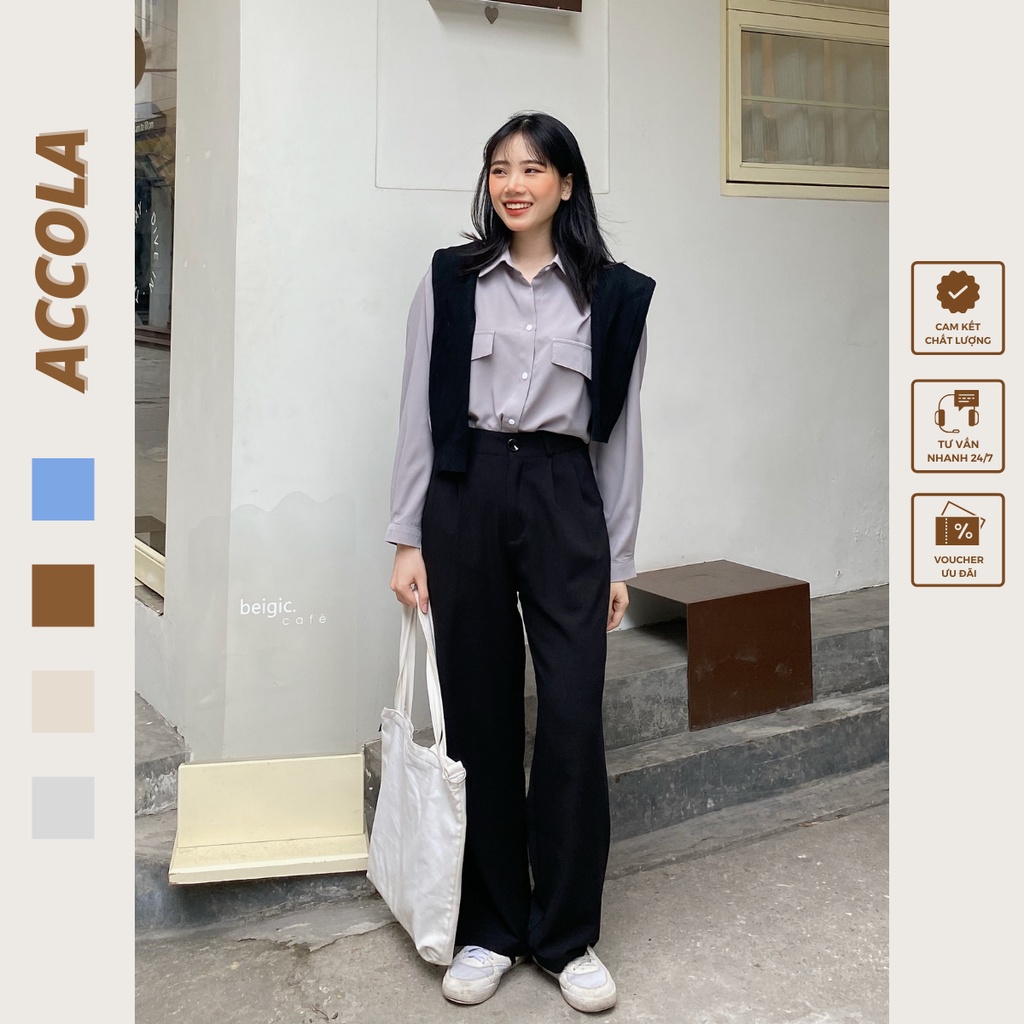 Áo sơ mi nữ freesize hàn quốc chất liệu lụa by Accola Made 2502 | BigBuy360 - bigbuy360.vn