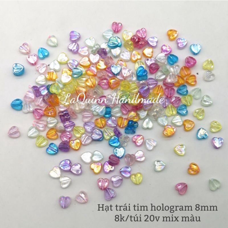 Hạt trái tim hologram 8mm xâu vòng, làm trang sức handmade