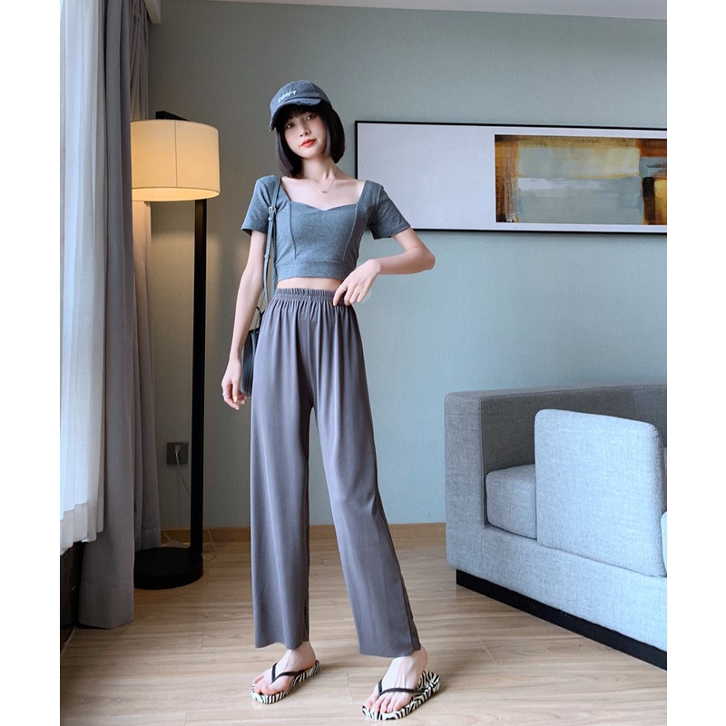 Quần ZHELIHANGFEI thiết kế ống rộng lưng cao dáng ôm thời trang mùa hè cho nữ