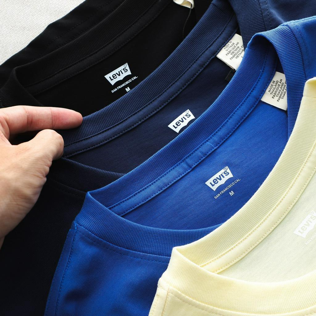 Áo thun ngắn tay cổ tròn cotton 2 chiều Le-vis Logo in nhung unisex