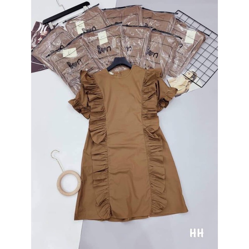 Váy đầm thô trơn nâu viền bèo chất đẹp L1 | BigBuy360 - bigbuy360.vn