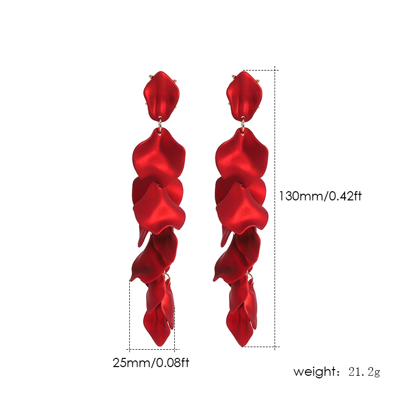 PINKDUDU Bông Tai PD315 Mặt Hoa Hồng Đỏ Bằng Nhựa Resin Dáng Dài Thời Trang Cho Nữ