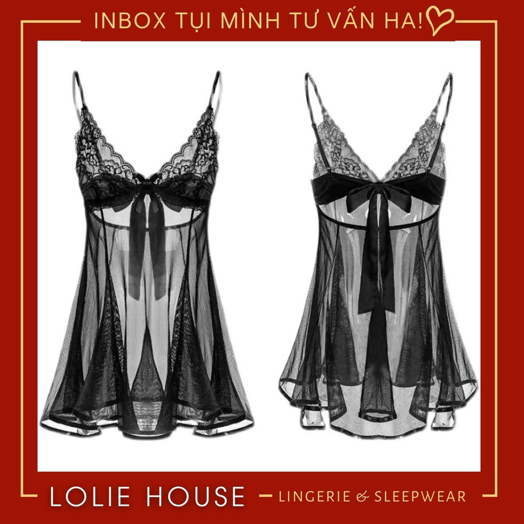 Váy ngủ sexy gợi cảm ren xuyên thấu thắt nơ sau lưng, Đầm ngủ sexy gợi cảm cho nữ LOLIE HOUSE - VN35