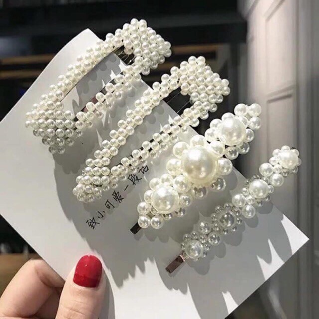 💛FREESHIP XTRA💛 Set kẹp tóc nữ 3 món đính Ngọc nhân tạo phong cách thời trang Hàn Quốc cao cấp