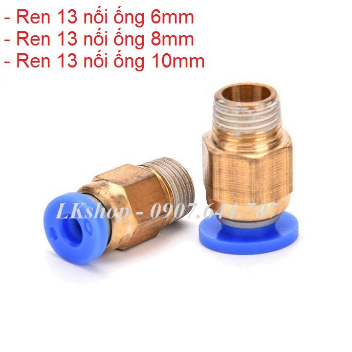 Cút nối nhanh đồng thau / Đầu nối thẳng ren ngoài 13, 17, 21 ra dây 6, dây 8, dây 10
