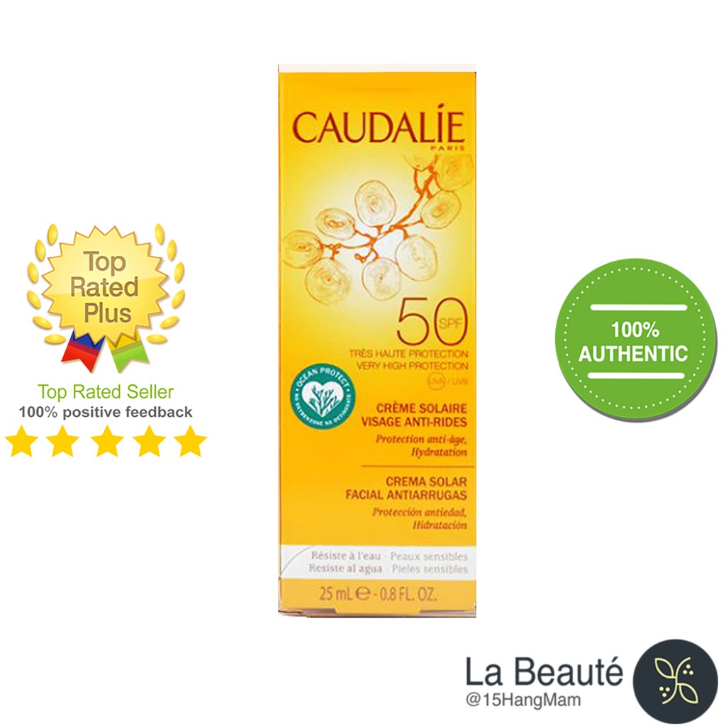 Caudalie Crema Solar Facial Antiarrugas SPF50 - Kem Chống Nắng Công Thức Mới, Bảo Vệ Môi Trường [25ml]