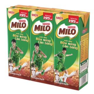 Lốc 3 hộp sữa ngũ cốc Nestle Milo 195ml/hộp