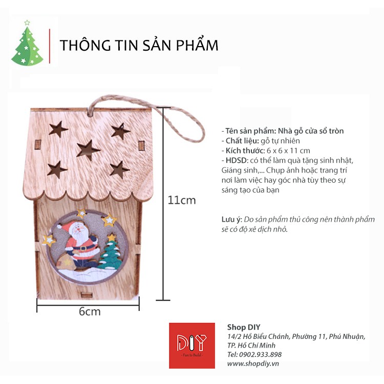 Trang trí Giáng Sinh Noel - Ngôi nhà gỗ DIY có đèn LED có sẵn Pin