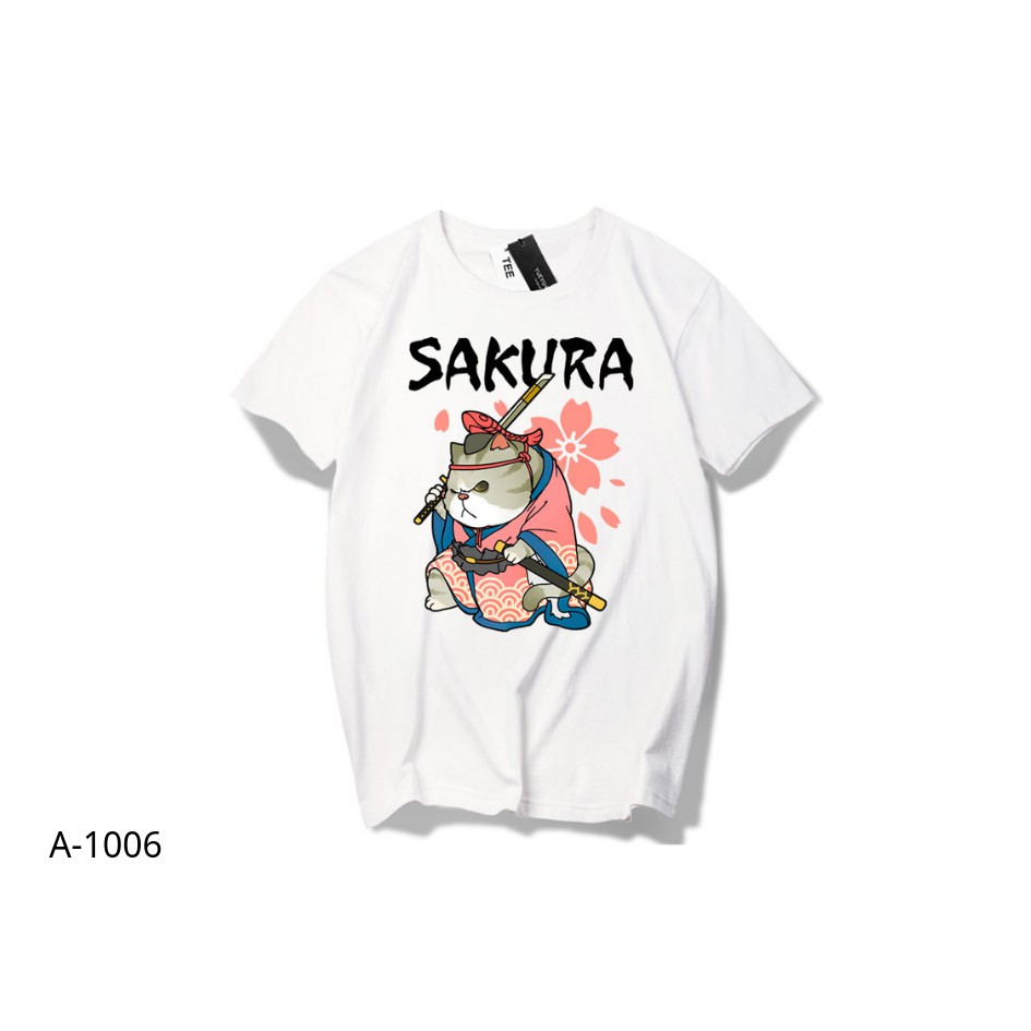 Áo Thun Nam Nữ Tay Lỡ Unisex Phông Trơn Oversize Form Rộng Basic Tee Hình MÈO SAKURA