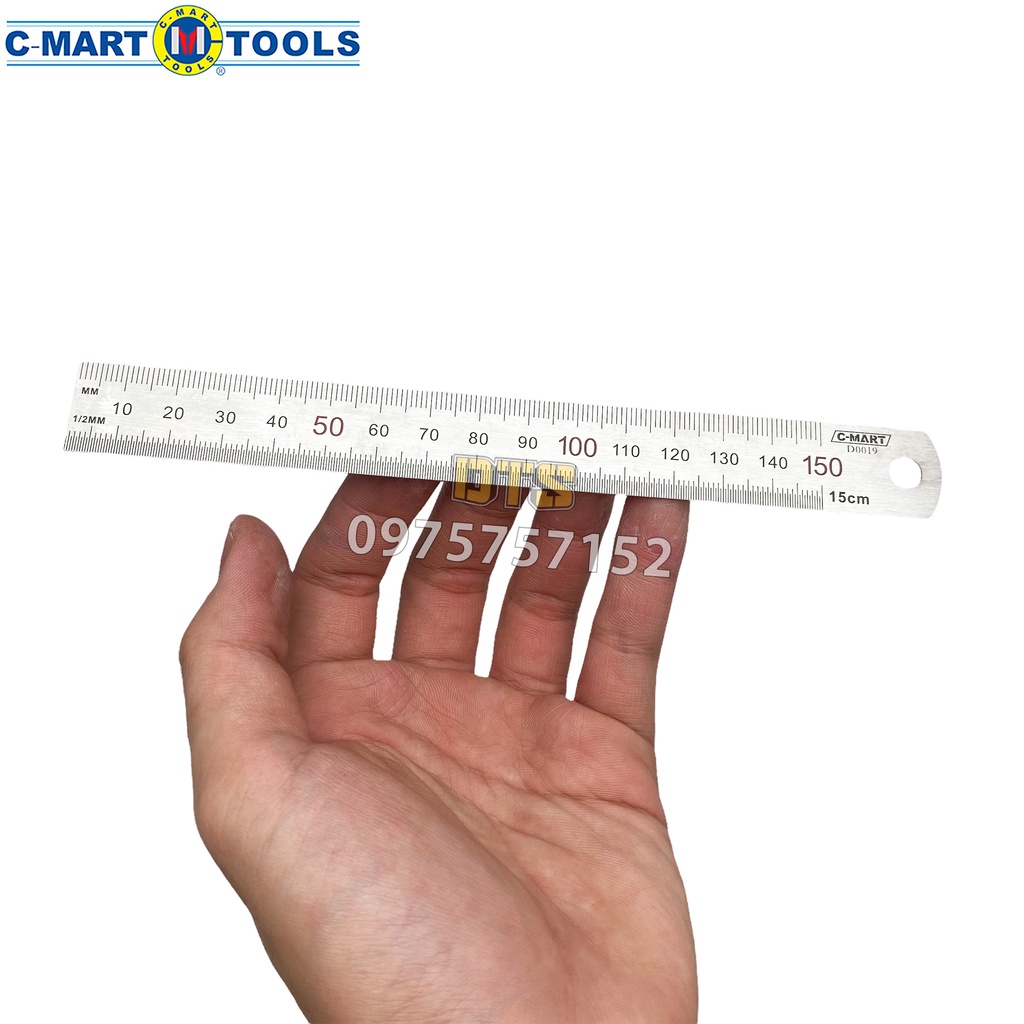 Thước lá thép, thước kẻ không gỉ dài 15cm C-Mart, thước thép thẳng siêu bền độ cứng cao, số rõ nét, độ chính xác cao