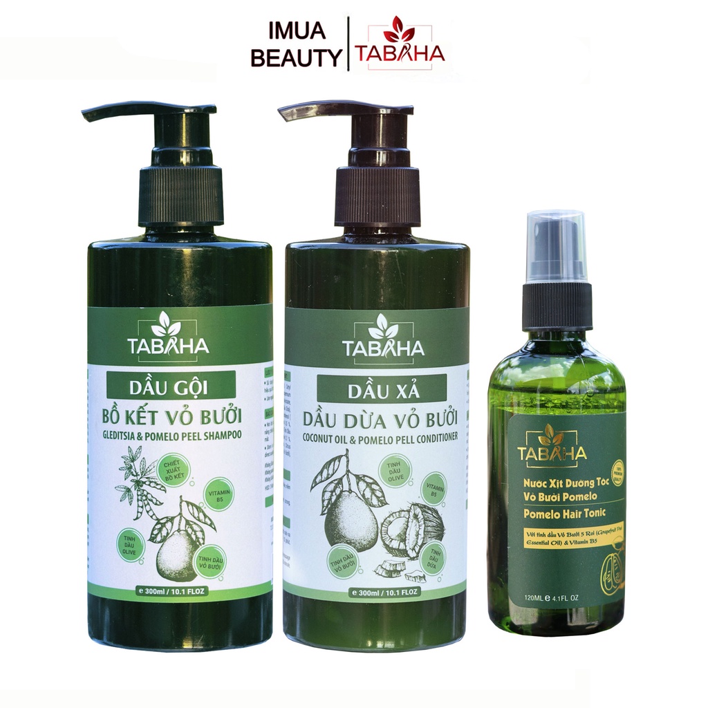 Combo Dầu Gội Dầu Xả Và Xịt Dưỡng Tóc Từ Thảo Dược Bồ Kết Vỏ Bưởi Tabaha Giảm Gãy Rụng, Mọc Tóc Con