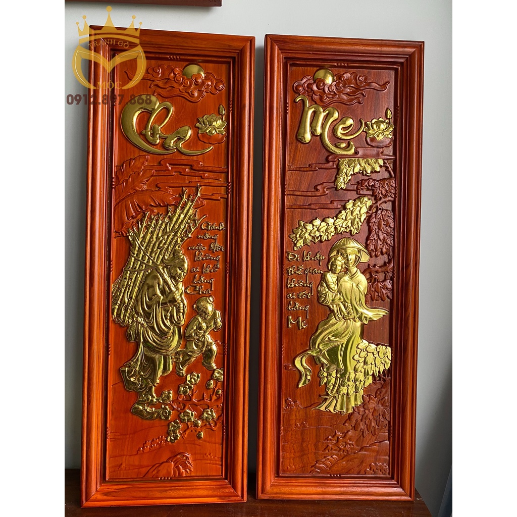 Tranh câu đối Cha Mẹ gỗ hương
