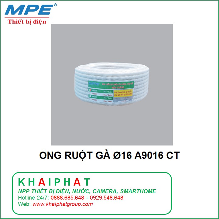 ỐNG RUỘT GÀ PHI 16 D16, ỐNG GEN PHI 16 D16, ÔNG LUỒN ĐÀN HỒI, ỐNG LUỒN DÂY ĐIỆN ÂM TƯỜNG MPE A9016 - KHẢI PHÁT ELECTRIC
