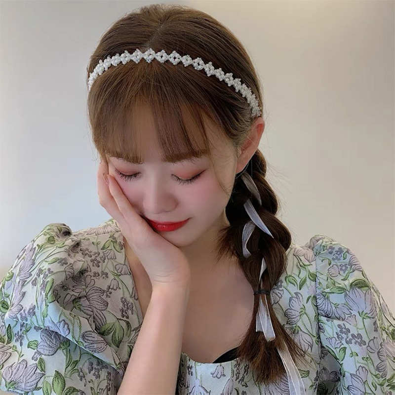 Ahellogirl Dây Buộc Tóc Trang Trí Hoa Đính Ngọc Trai Xinh Xắn Dành Cho Nữ