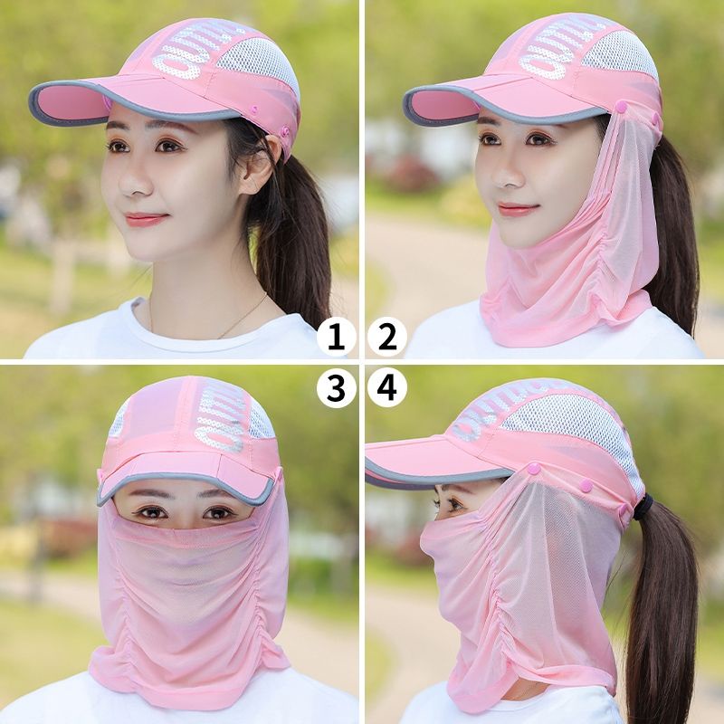 Mũ Lưỡi Trai Chống Nắng Kèm Khẩu Trang, Nón Che Nắng Đầu, Mặt và Cổ 3 Trong 1 Có Thể Gấp Gọn