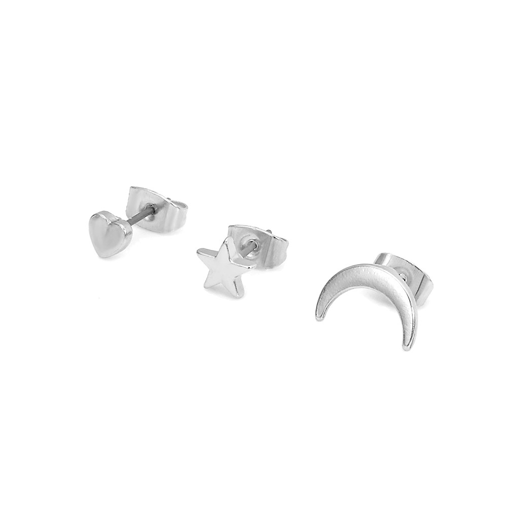 oos-【COD】Set 3 Khuyên Tai Mạ Bạc Nhiều Kiểu Dáng Dễ Thương