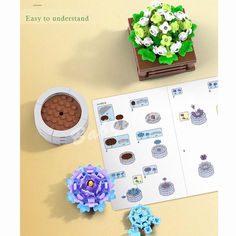 Mới Các Loài Xương Rồng Khối Xây Dựng Túi Ngôi Sao Màu Xanh Băng Trái Tim Vườn Lãng Mạn DIY Mô Hình Viên Gạch Trẻ Em Bộ Bộ Dụng Cụ Đồ Chơi