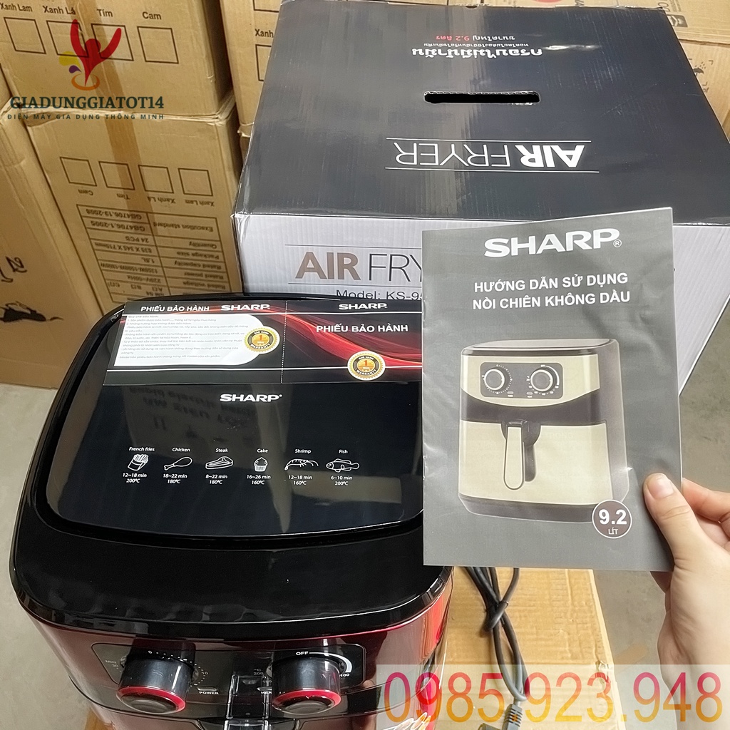 Nồi Chiên Không Dầu Sharp Thái Lan KS92 9.2 Lít (New T8/2021) -3 màu Đỏ, Bạc, Vàng - Dung Tích Siêu Lớn, Bảo Hành 12Vàng