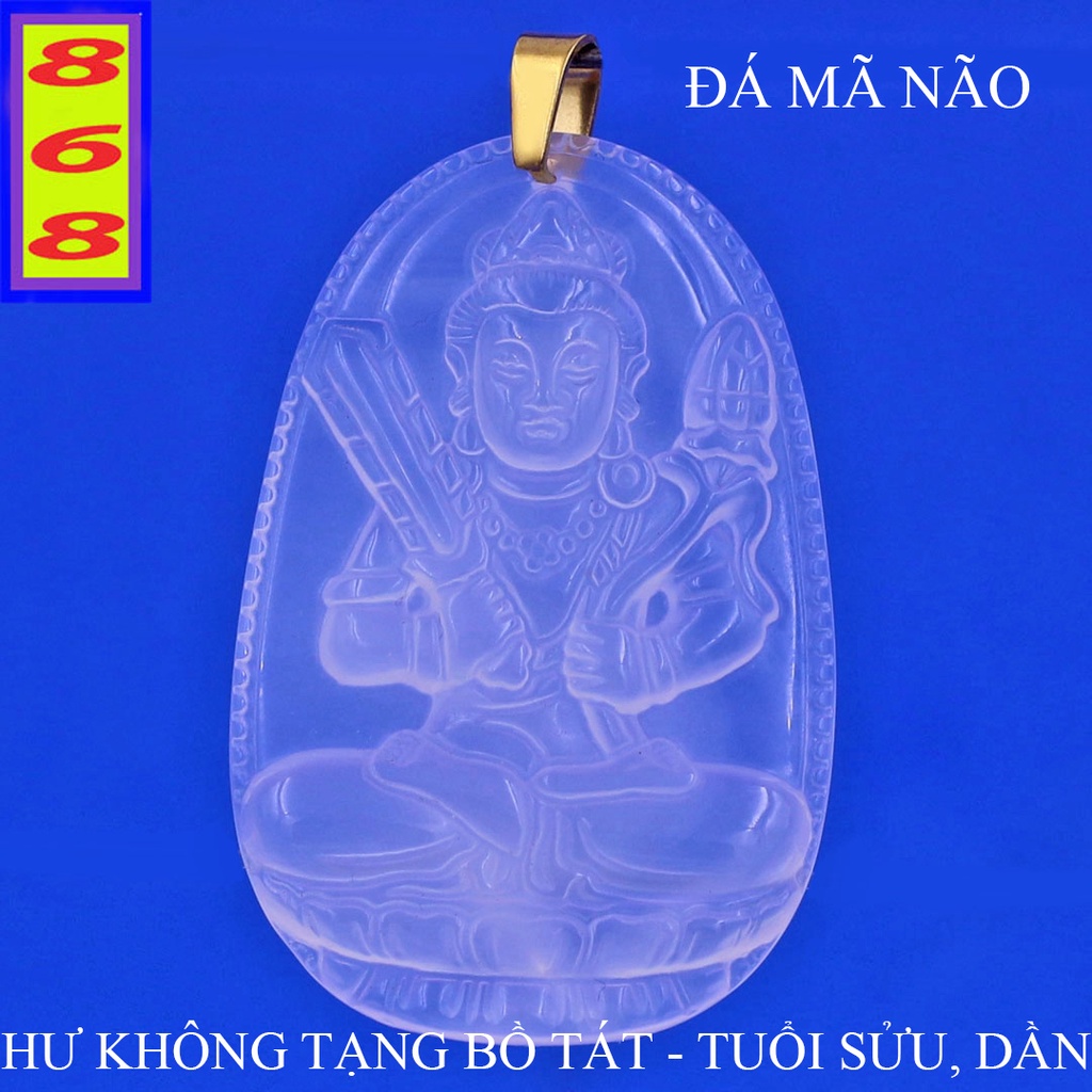 Mặt Dây Chuyền Phật Hư Không Tạng Bồ Tát mã não Trắng 3.6cm - Mặt Size Nhỏ - Tặng Kèm Móc Inox