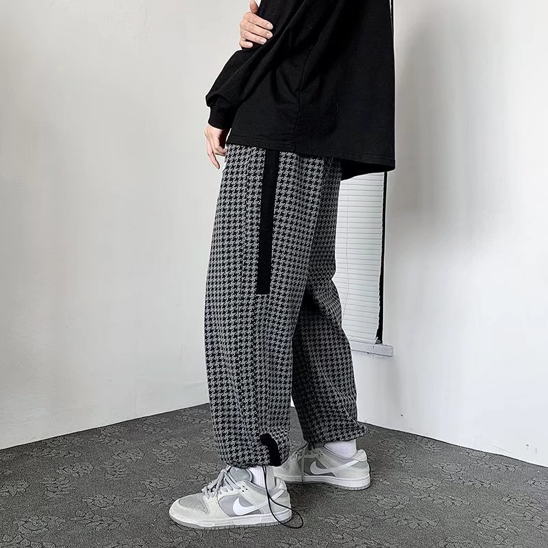 Quần dài caro ống rộng thời trang vintage cho nam nữ